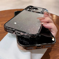 Glitzernde transparente Handyhülle mit Plattierung – Slim Cover mit Kameraschutz für iPhone 14–17 Pro Max & Air