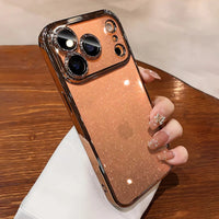 Glitzernde transparente Handyhülle mit Plattierung – Slim Cover mit Kameraschutz für iPhone 14–17 Pro Max & Air