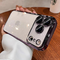 Glitzernde transparente Handyhülle mit Plattierung – Slim Cover mit Kameraschutz für iPhone 14–17 Pro Max & Air