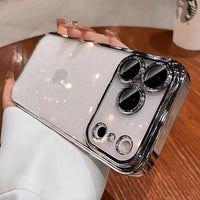 Glitzernde transparente Handyhülle mit Plattierung – Slim Cover mit Kameraschutz für iPhone 14–17 Pro Max & Air