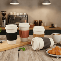 Weizenstroh Kaffeebecher | Silikondeckel | Wiederverwendbar