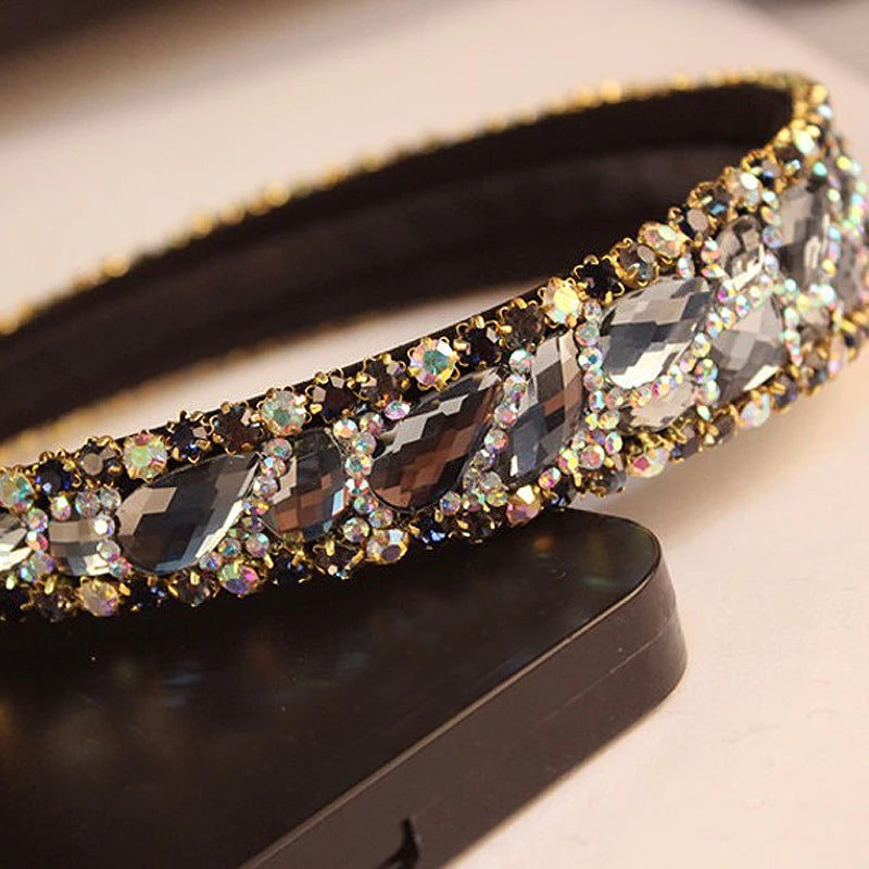 Handmade Black And Gray Luxury Crystal Stone Bridal Headbands Rhinestone Wedding Hairbands For Women Fashion Hair Accessories