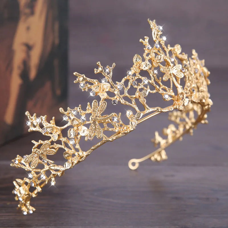 FORSEVEN Gold Color Tiaras Crown Baroque Style Bride Hair Jewelry Headpiece Shining Crystal Noiva Wedding Girls Hair Accessories