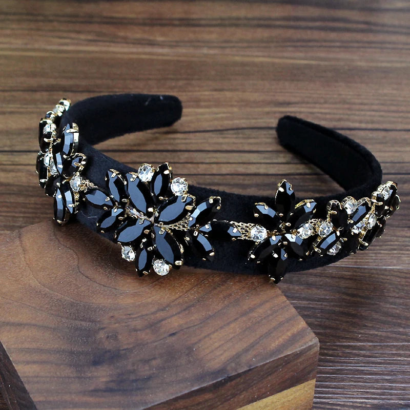Handmade Black And Gray Luxury Crystal Stone Bridal Headbands Rhinestone Wedding Hairbands For Women Fashion Hair Accessories