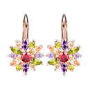 BAMOER 3 Colors Luxury Gold Color Flower Stud Earrings with Zircon Stone Women Birthday Gift Bijouterie JIE014