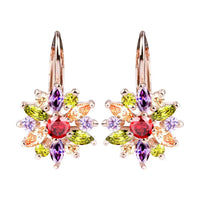 BAMOER 3 Colors Luxury Gold Color Flower Stud Earrings with Zircon Stone Women Birthday Gift Bijouterie JIE014