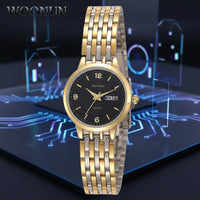 Luxuriöse Damenarmbanduhr aus Edelstahl – Quarzwerk mit Datumsanzeige, Goldfarbenes Design im Geneva-Stil