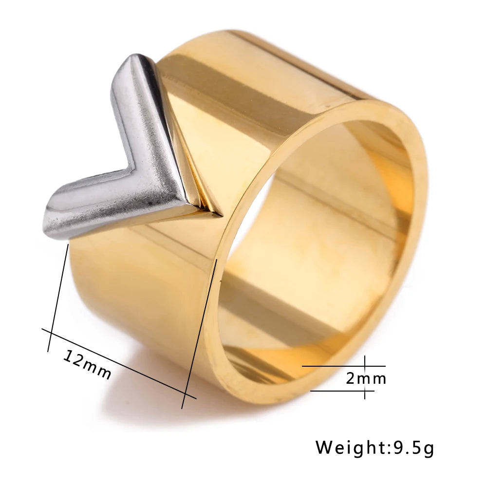 Fashion Famous Brand Women Ring Jewelry Double Color Gold Anillos Mujer Femmel Titanium Steel High Polished Luxury