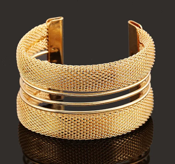 DIEZI Bijoux Gypsy Fashion Gold Silver Plated Punk Hip Hop Cuff Wide Men Bangles Arm Bracelet for Women Bracelets & Bangles