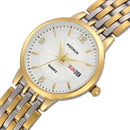 Luxuriöse Damenarmbanduhr aus Edelstahl – Quarzwerk mit Datumsanzeige, Goldfarbenes Design im Geneva-Stil