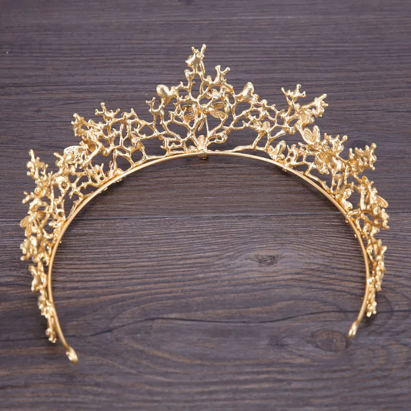 FORSEVEN Gold Color Tiaras Crown Baroque Style Bride Hair Jewelry Headpiece Shining Crystal Noiva Wedding Girls Hair Accessories
