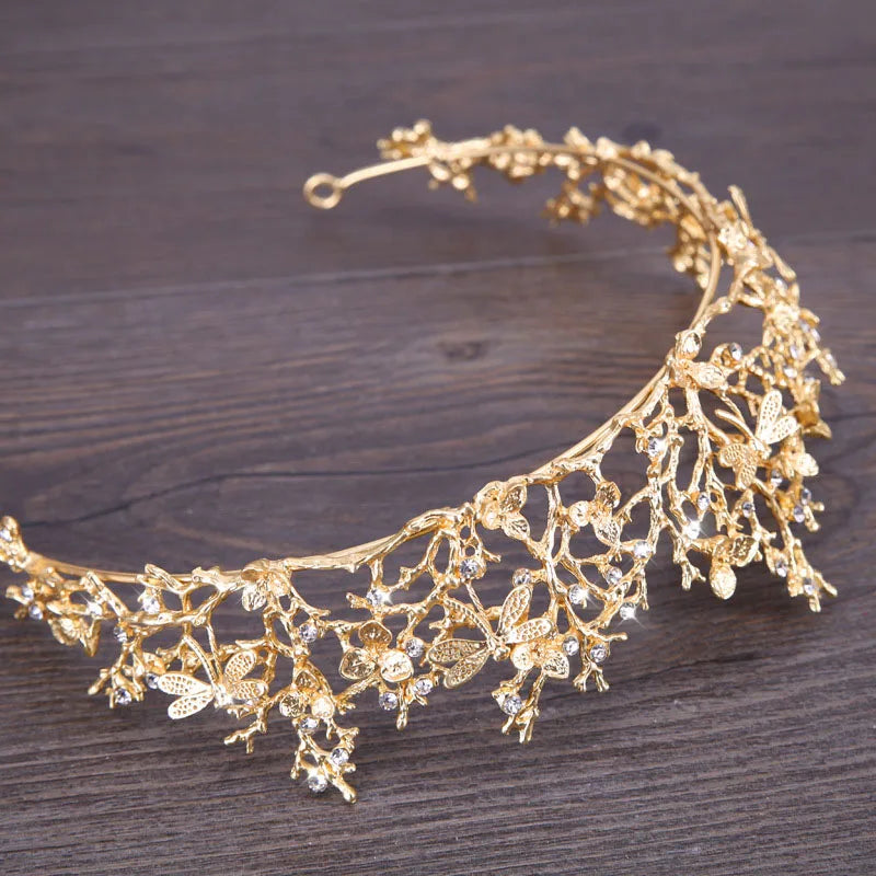 FORSEVEN Gold Color Tiaras Crown Baroque Style Bride Hair Jewelry Headpiece Shining Crystal Noiva Wedding Girls Hair Accessories