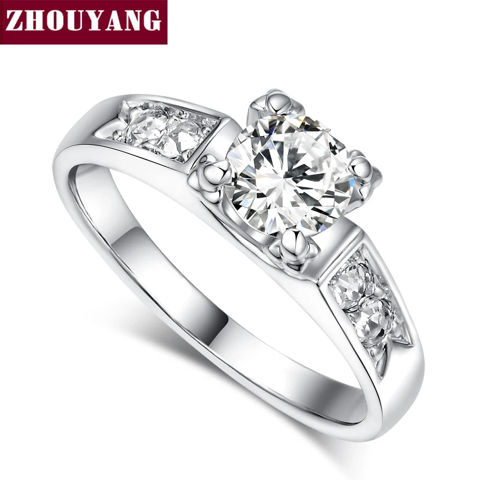ZHOUYANG Wedding Ring For Women Classical 6mm Prong Setting Cubic Zirconia Engagement Fashion Jewelry Brithday Gift R051 R052