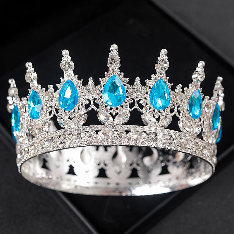 Baroque Round Wedding Crown Bridal Pageant Rhinestone Crystal Tiaras Crown Molding Headpieces For Queens and King