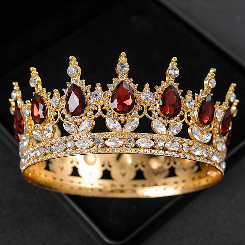 Baroque Round Wedding Crown Bridal Pageant Rhinestone Crystal Tiaras Crown Molding Headpieces For Queens and King