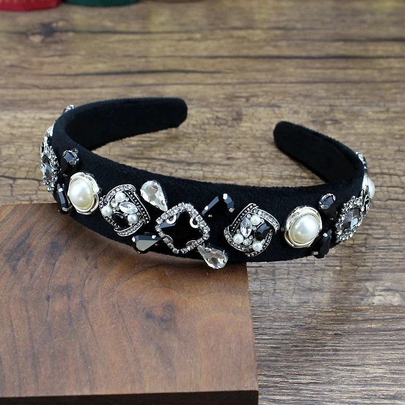 Handmade Black And Gray Luxury Crystal Stone Bridal Headbands Rhinestone Wedding Hairbands For Women Fashion Hair Accessories
