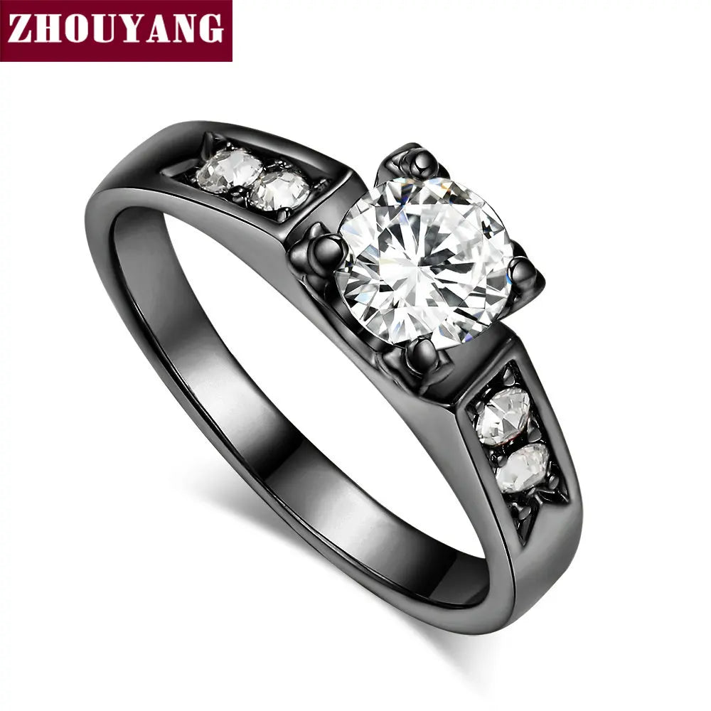 ZHOUYANG Wedding Ring For Women Classical 6mm Prong Setting Cubic Zirconia Engagement Fashion Jewelry Brithday Gift R051 R052