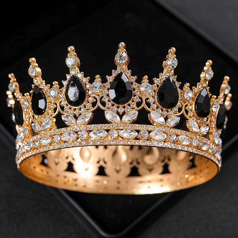 Baroque Round Wedding Crown Bridal Pageant Rhinestone Crystal Tiaras Crown Molding Headpieces For Queens and King
