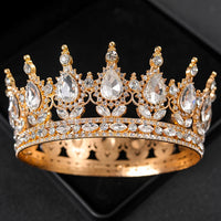 Baroque Round Wedding Crown Bridal Pageant Rhinestone Crystal Tiaras Crown Molding Headpieces For Queens and King