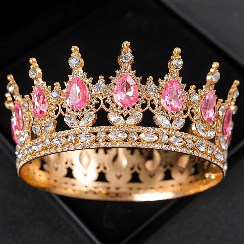 Baroque Round Wedding Crown Bridal Pageant Rhinestone Crystal Tiaras Crown Molding Headpieces For Queens and King