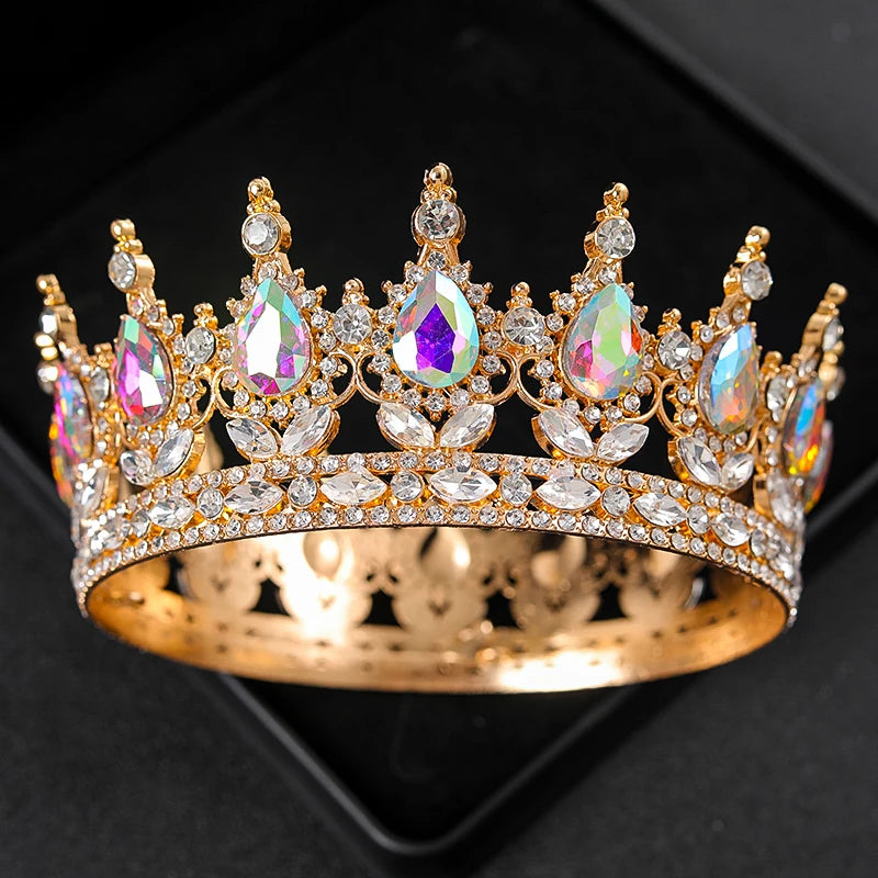 Baroque Round Wedding Crown Bridal Pageant Rhinestone Crystal Tiaras Crown Molding Headpieces For Queens and King