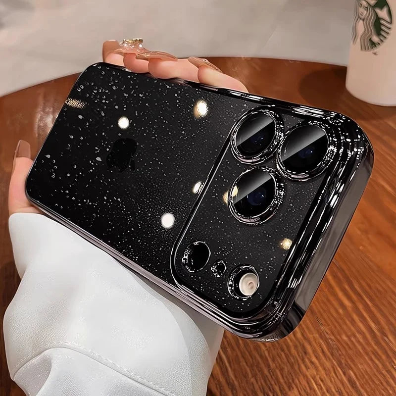 Glitzernde transparente Handyhülle mit Plattierung – Slim Cover mit Kameraschutz für iPhone 14–17 Pro Max & Air